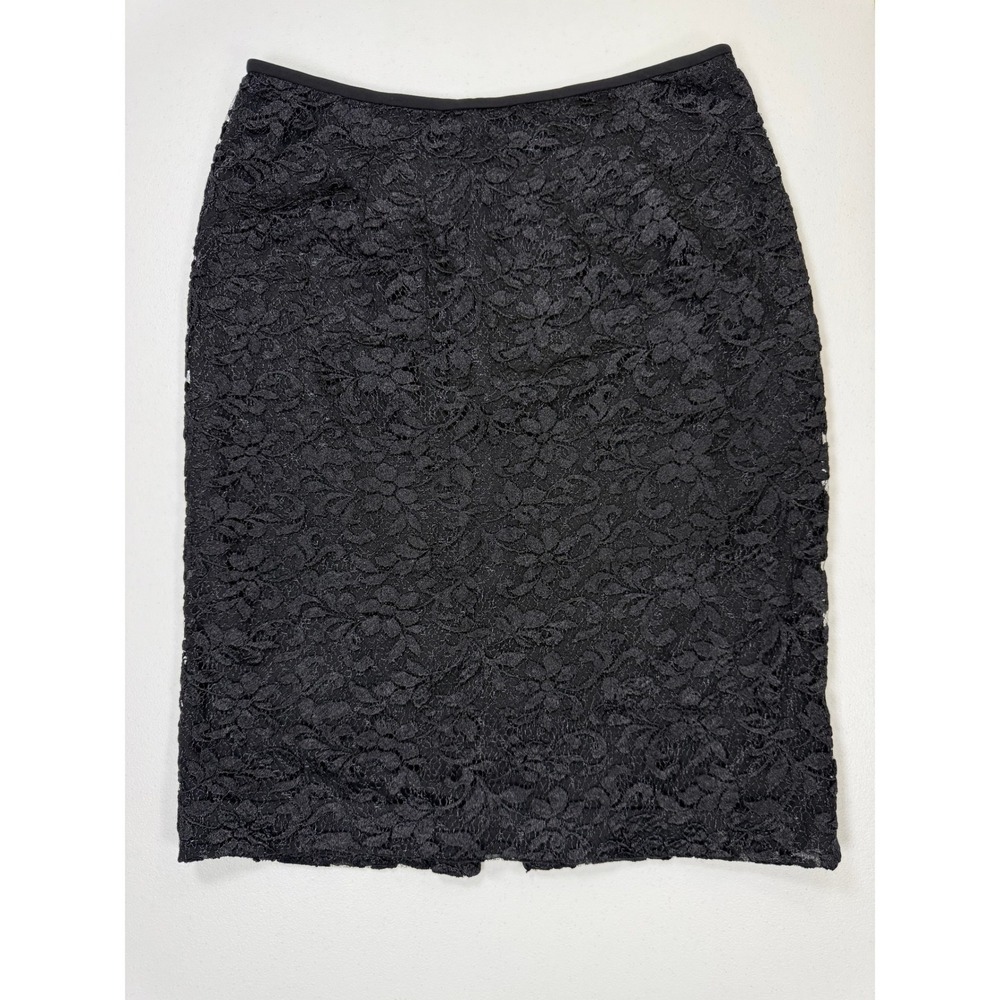 Adrianna Papell Pencil Skirt Womens 10 Black Floral Lace Dark Romantic Goth Glam